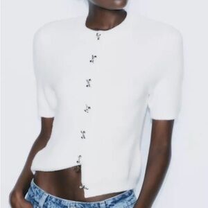 Zara Cream Cardigan with Subtle Silver Details